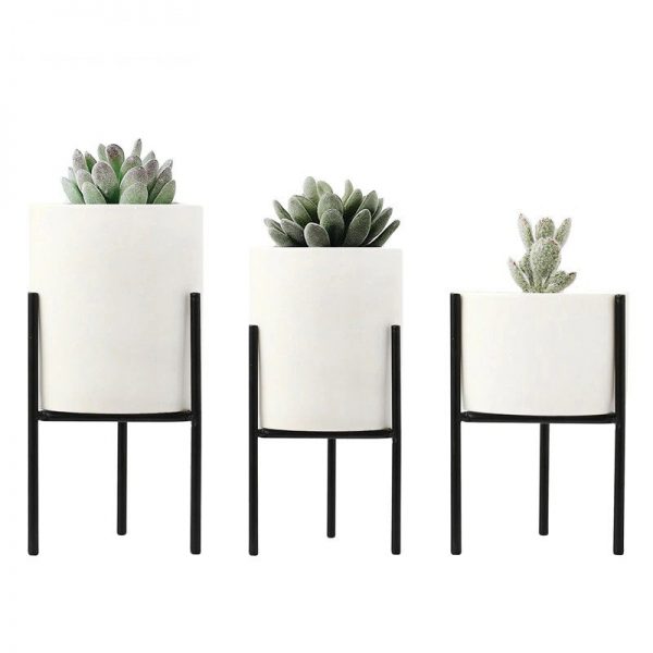 white modern flower pot black stand succulents
