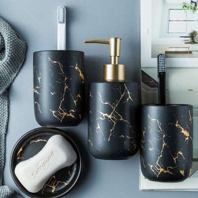 black and gold Marble Bathroom Accessories Set