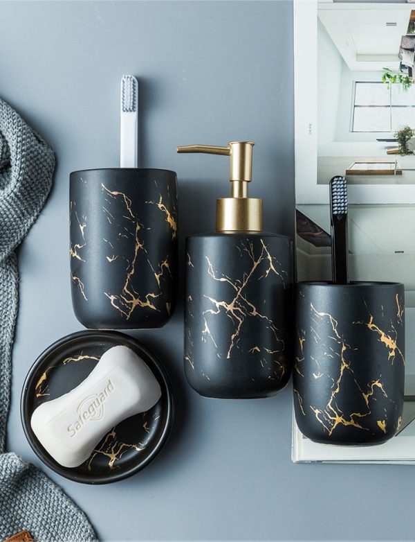 black and gold Marble Bathroom Accessories Set