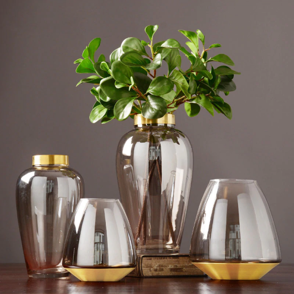 Oval Vase brown glass gold bottom