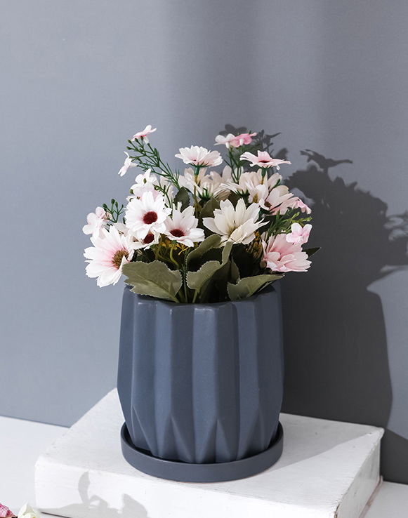 Navy blue, grey flower pot