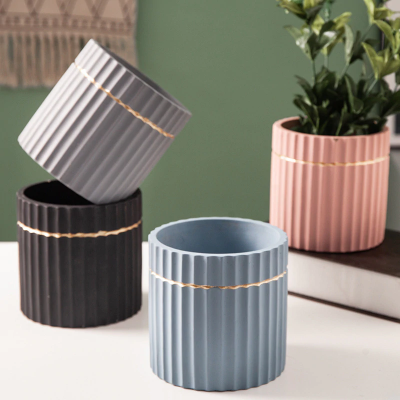 Modern flower pots with gold line luxury