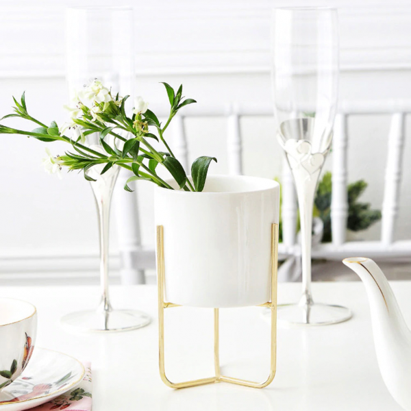 Nordic Scandinavian ceramic white and gold rack flower pot