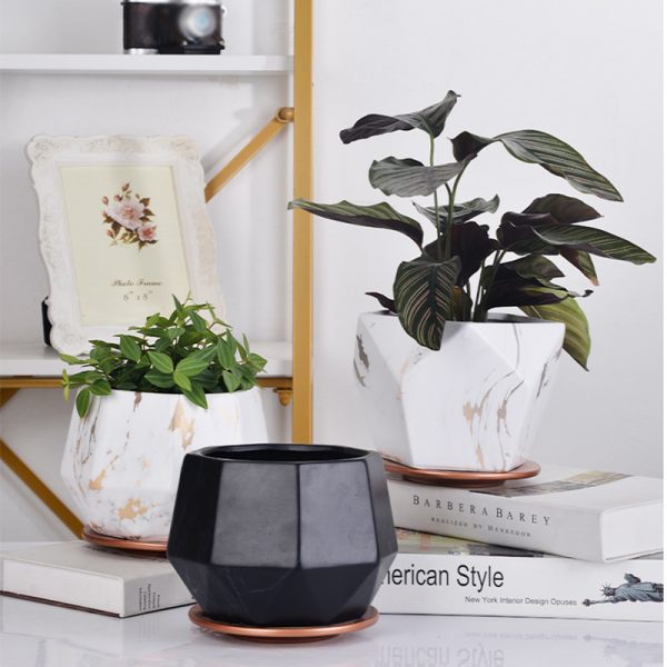 Black and white marble flower pots