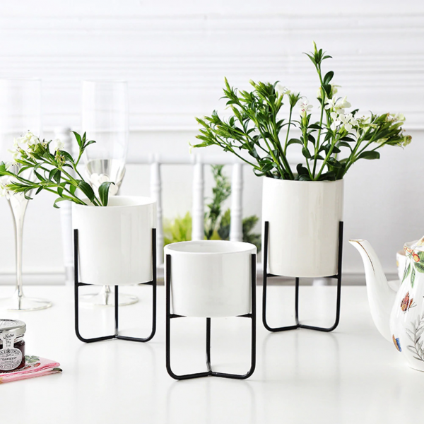 Minimalistic white and black flower pots