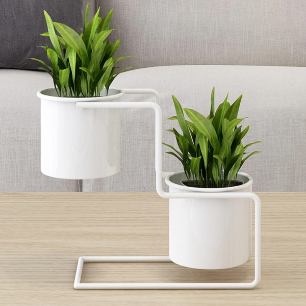 Modern metal double white flowerpot