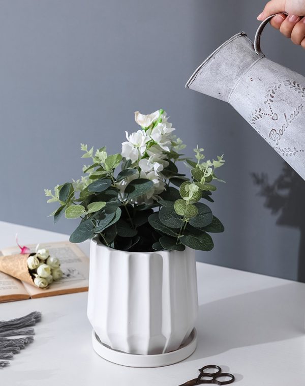 White stripe flower pot