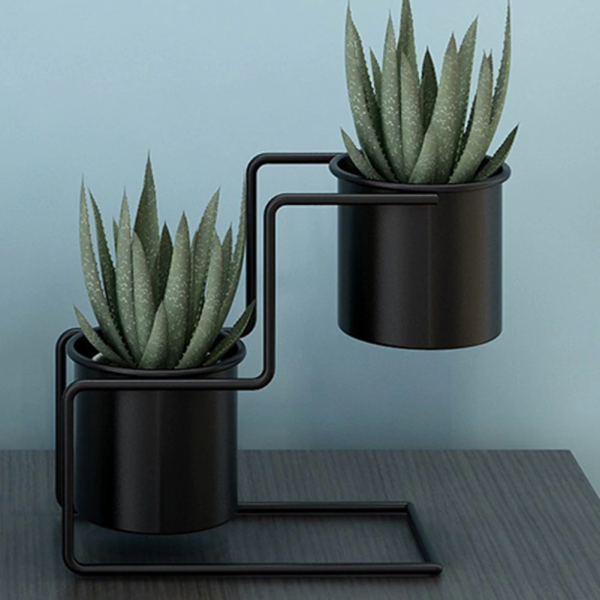 Modern double black metal flowerpot